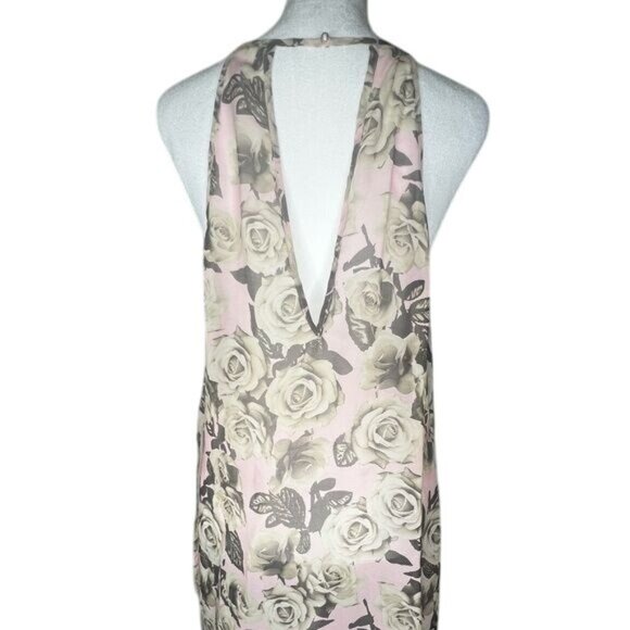 G By Guess Floral Halter Top With Keyhole Back Rose Print Pink & Gray Size Large - Picture 4 of 14